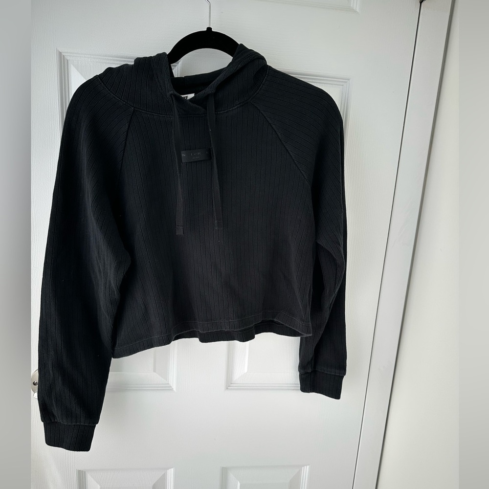 Nike Black Oversized Crop Hood Drawstring Cotton Sweatshirt Small